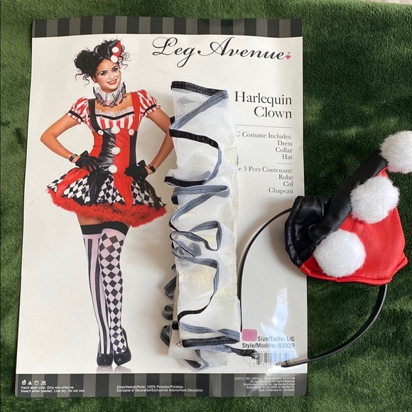 Women’s Harlequin Clown Costume - Red, Black, White Large 12-14 - Picture 1 of 4